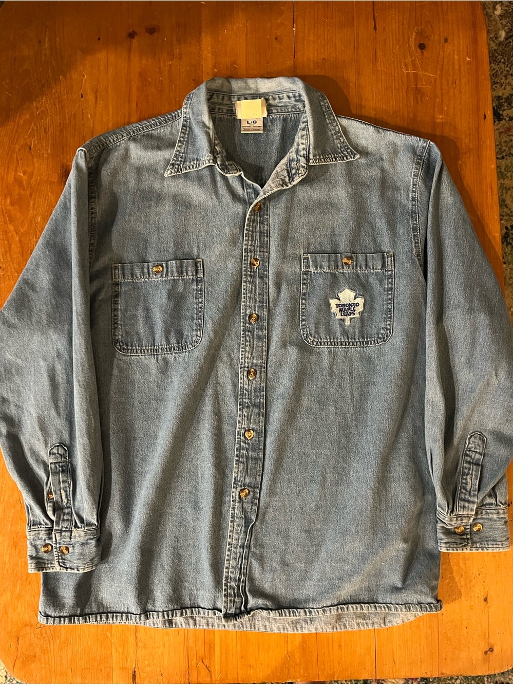 Vintage NHL Toronto Maple Leafs Embroidered Logo Denim Shirt My Team Town